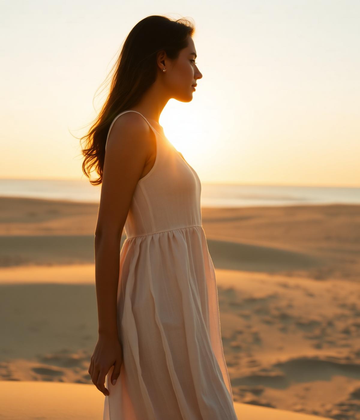 Woman in linen at golden hour